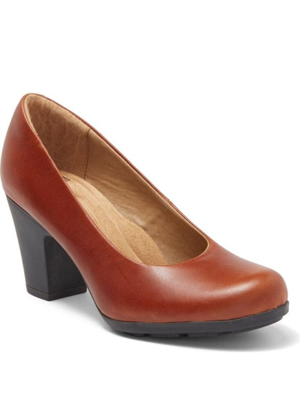 Sofft Nasia Pumps Block Heels Premium Leather Arch Support Cork Brown Size 8 NEW
